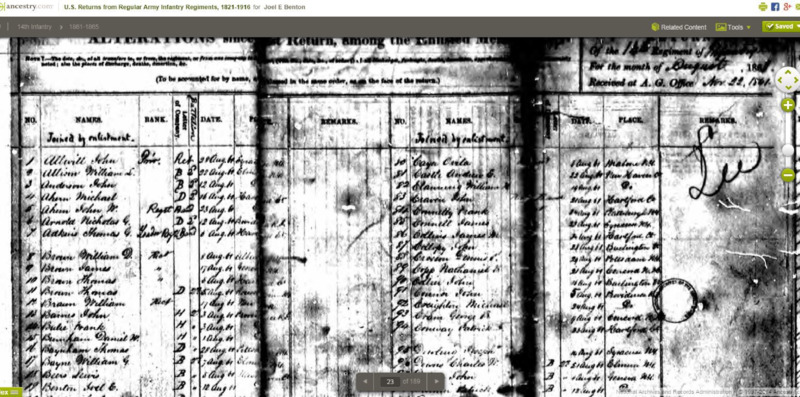 Military rolls for Joel E. Benton