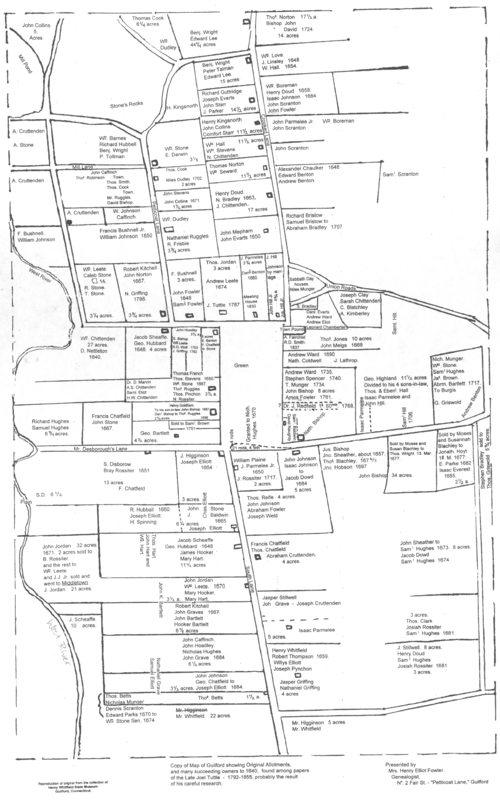 Map of Original Allotments in Guilford and Succeeding Owners, 1640