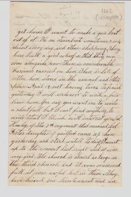 Elias Norton Letter April 19, 1862