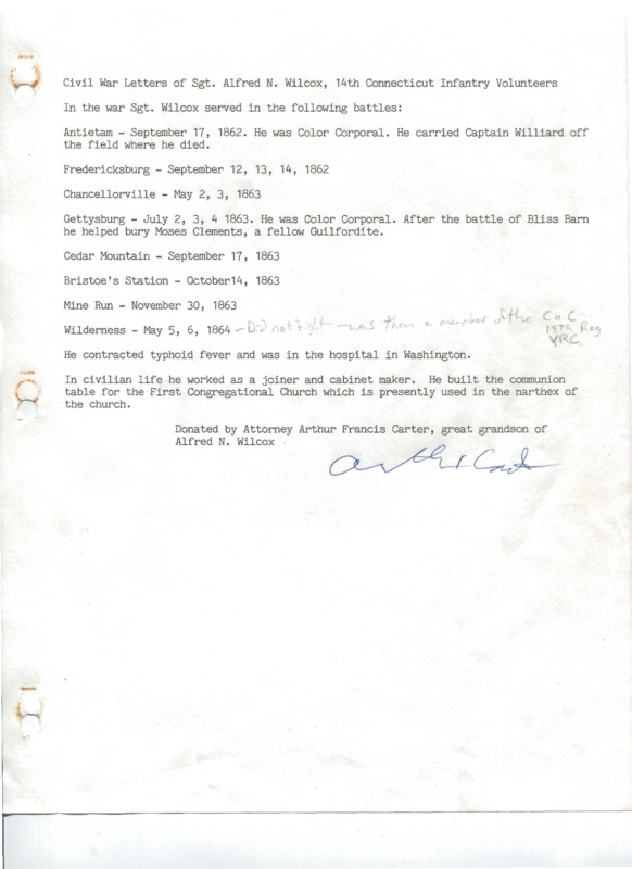 Civil War letters of Alfred N. Wilcox