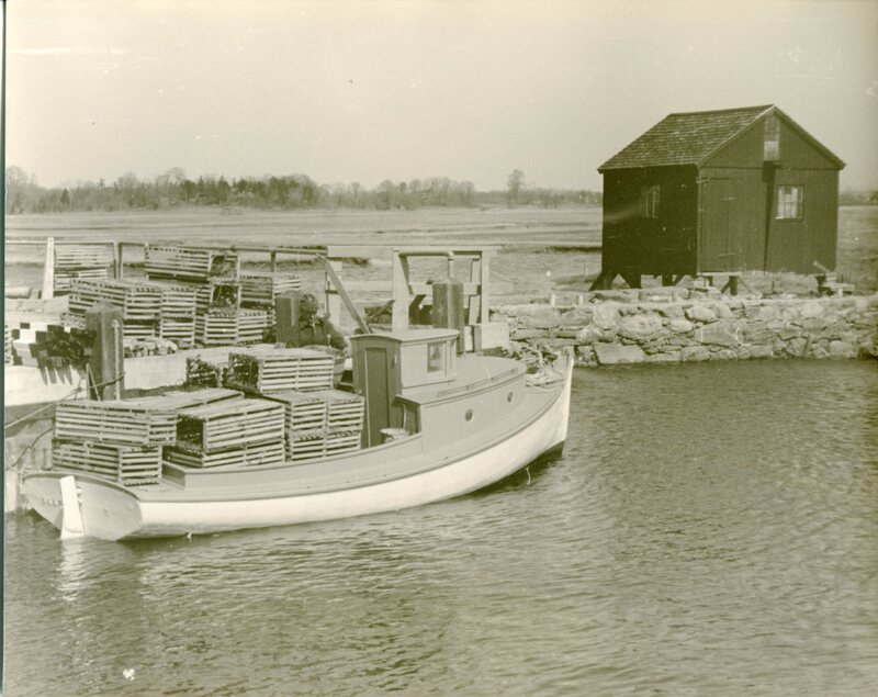 Lobster boat at Guilford Sluice, circa 1930-1945