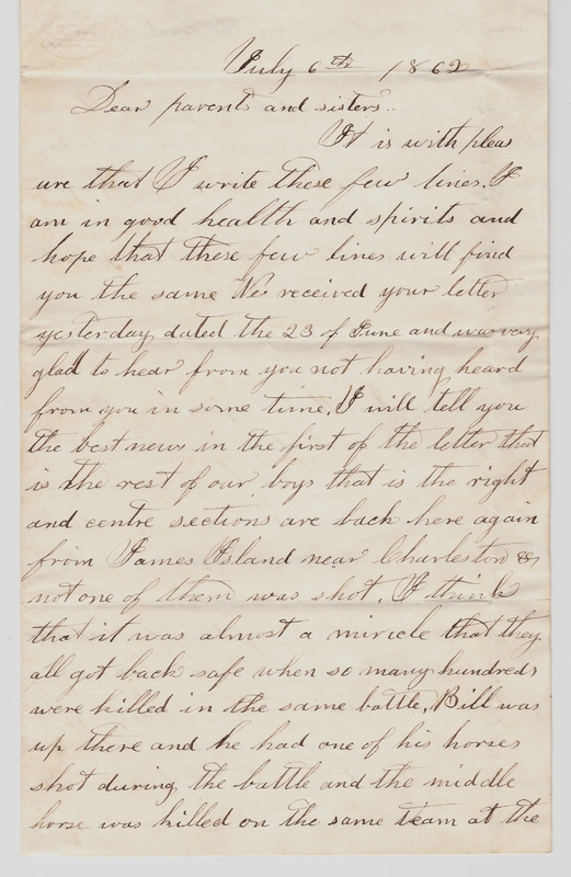 Elias Norton Letter, July 6, 1862