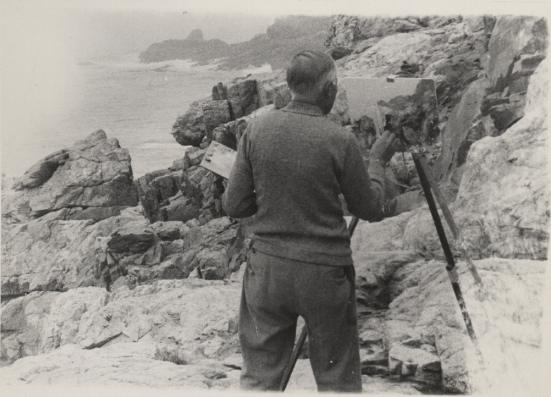 Charles Hubbard painting a scene on the Maine coastline