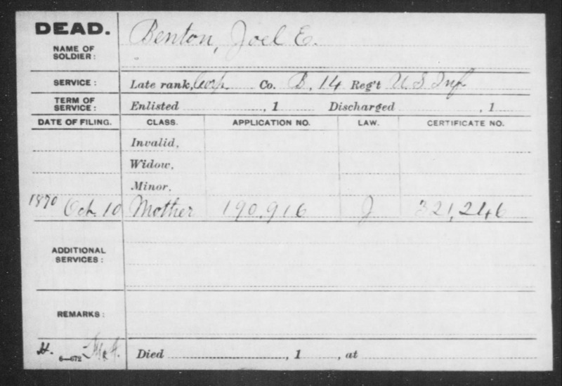 Mother's pension for Joel E. Benton