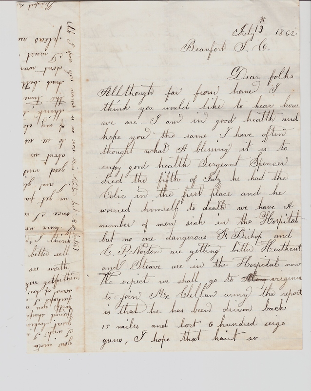 Elias Norton Letter, July 13, 1862