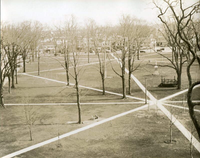 Looking toward Boston Street on the Guilford Green, circa 1930-1945