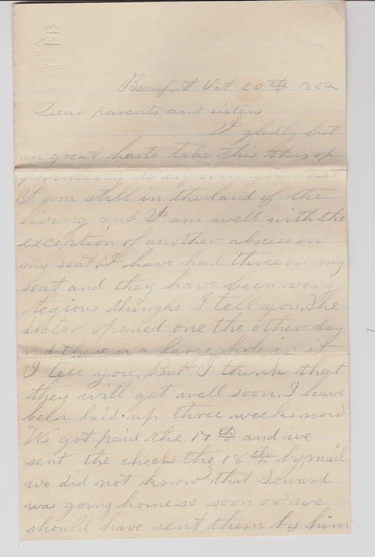 Elias Norton Letter, Oct. 20, 1862