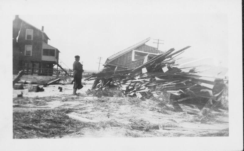 Mrs. Douden and her cottage after the Hurricane of 1938