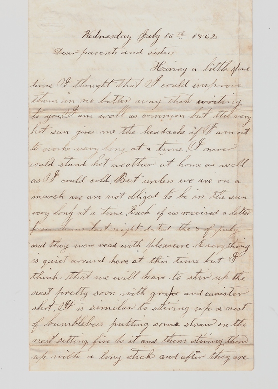Elias Norton Letter, July 16, 1862