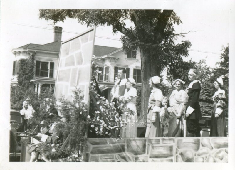 Guilford's Tercentenary Celebration Parade Float of first wedding at the Stone House, 1939