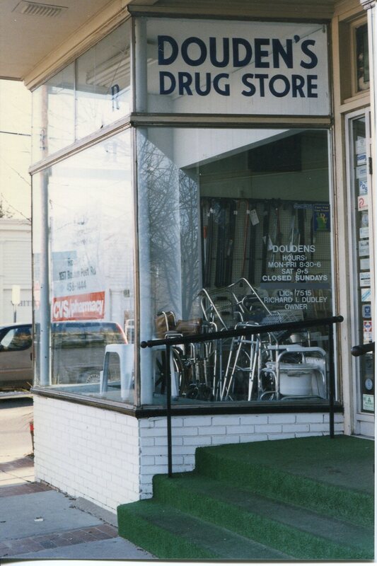 Douden's Drugstore entrance in the Monroe Building at 89 Whitfield St. November 1996