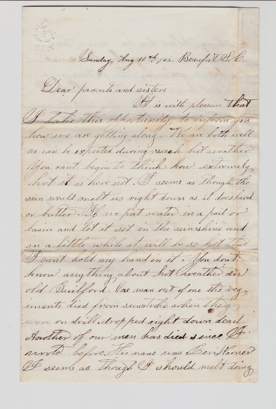 Elias Norton Letter, Aug. 10, 1862