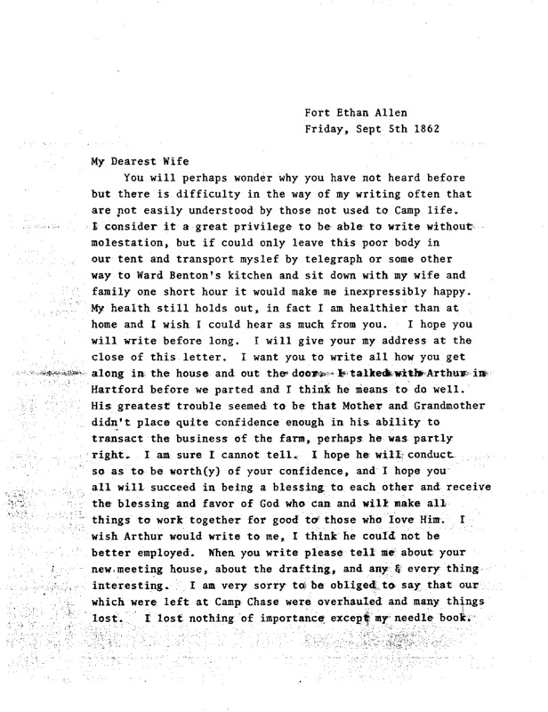 Raphael Ward Benton Civil War Letters, September 1862