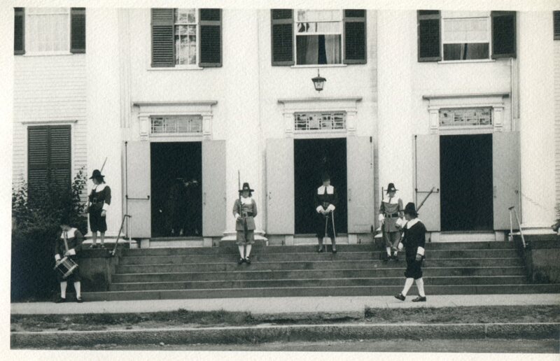 Rifleman on steps of First Congregation Church, Tercentenary Celebration Church Service, 1939
