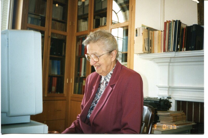 Edith B. Nettleton working as a volunteer at the Guilford Free Library