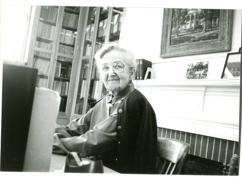 Edith B. Nettleton working in the Guilford Free Library Historical Room