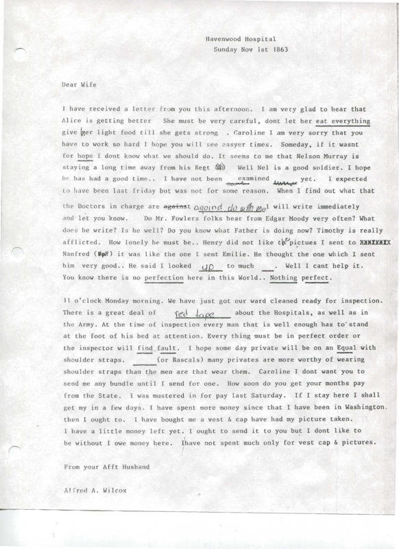 Civil War letters of Alfred N. Wilcox