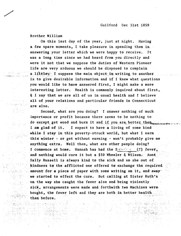 Raphael Ward Benton Letter to Brother William